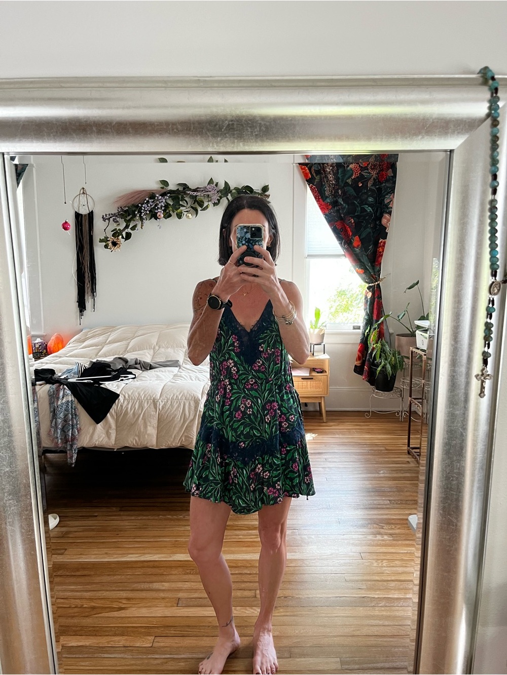 Maaji Dark Green Floral V-Neck Mini Dress